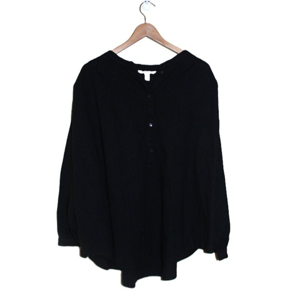 H&M (UK) 100% Cotton Baloon-Sleeve Blouse in Black